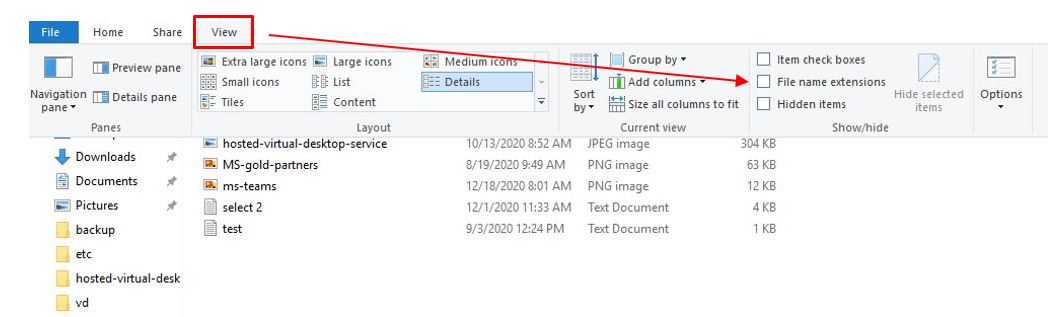 How to turn on hidden filename extensions in Windows